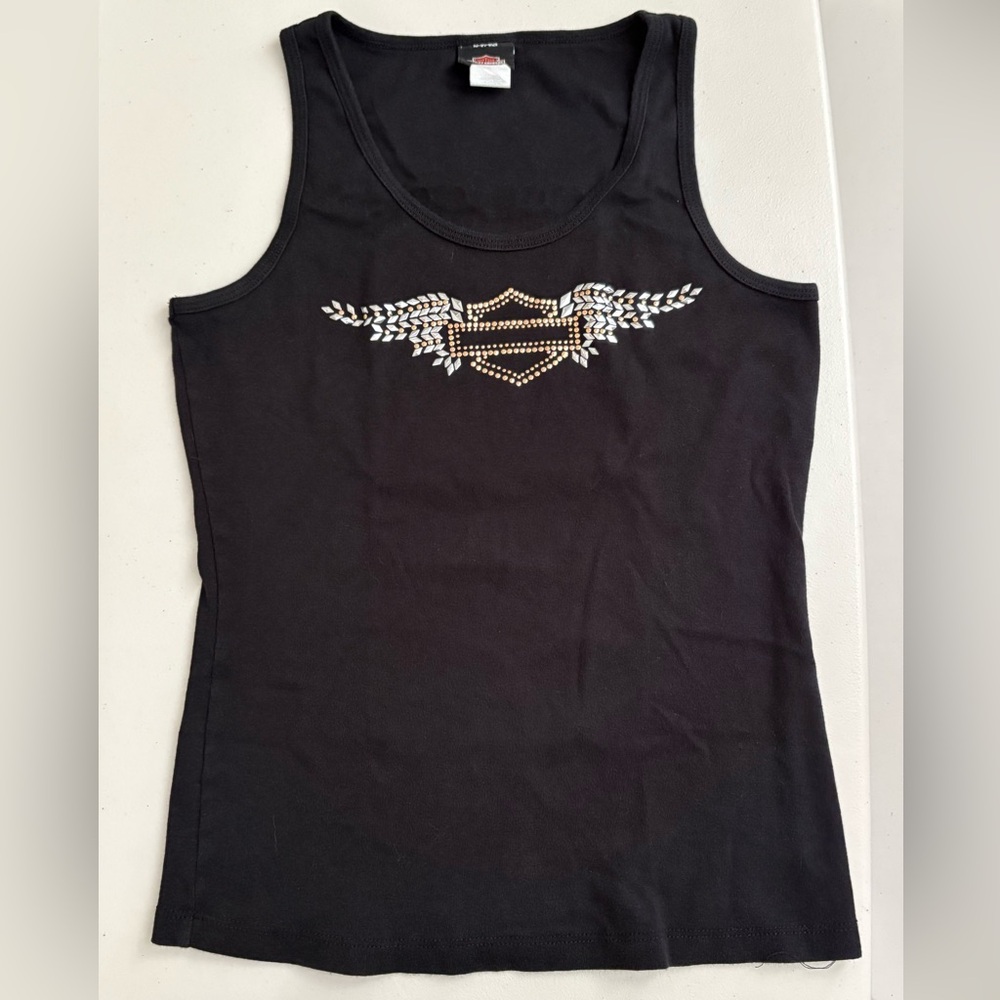Harley-Davidson Black Tank with Rhinestone Wing Emblem
